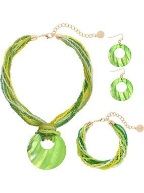 Colorful Multi-Strand Beaded Necklace with Large Shell Pendant for Women